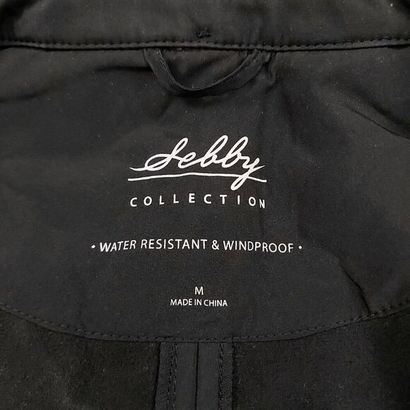 Sebby Collection Soft Shell Trench Coat Womens Medium Black Water Resistant - Picture 10 of 11